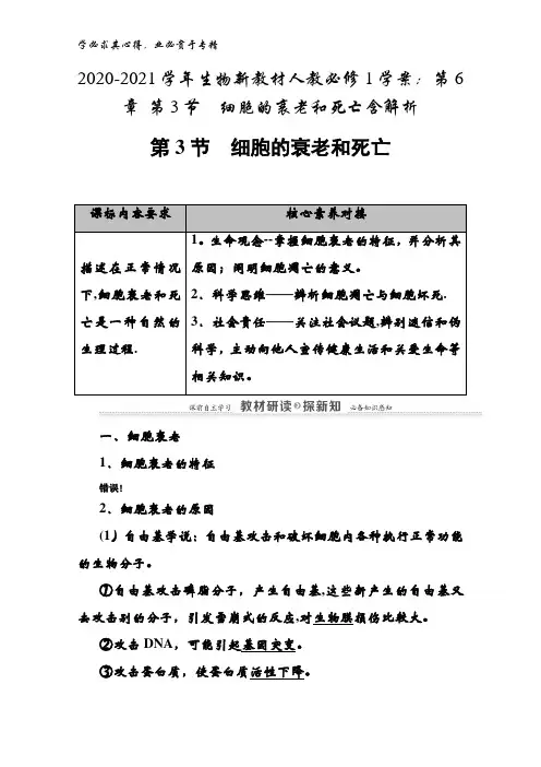 2020-2021生物人教1学案：第6章 第3节细胞的衰老和死亡含解析