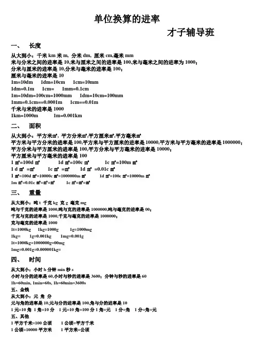 单位换算进率表