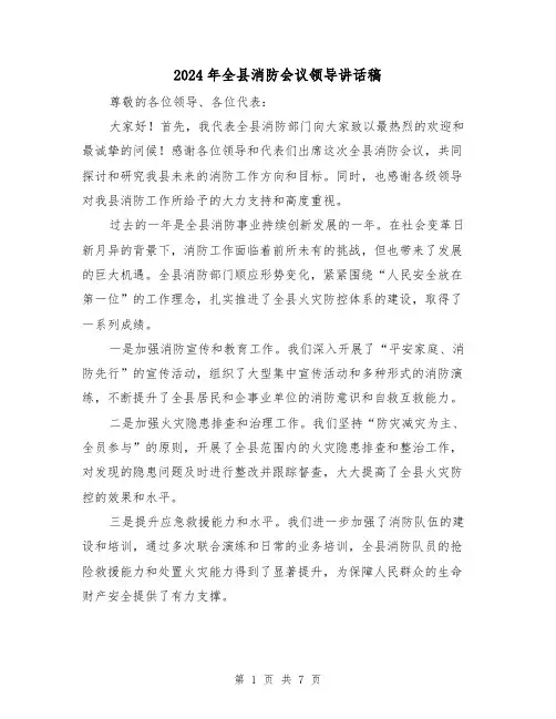 2024年全县消防会议领导讲话稿(2篇)