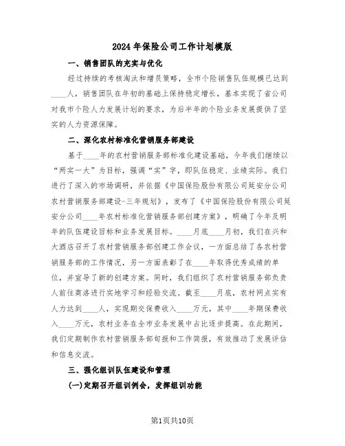 2024年保险公司工作计划模版（四篇）