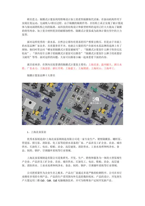 隔膜计量泵品牌十大排名