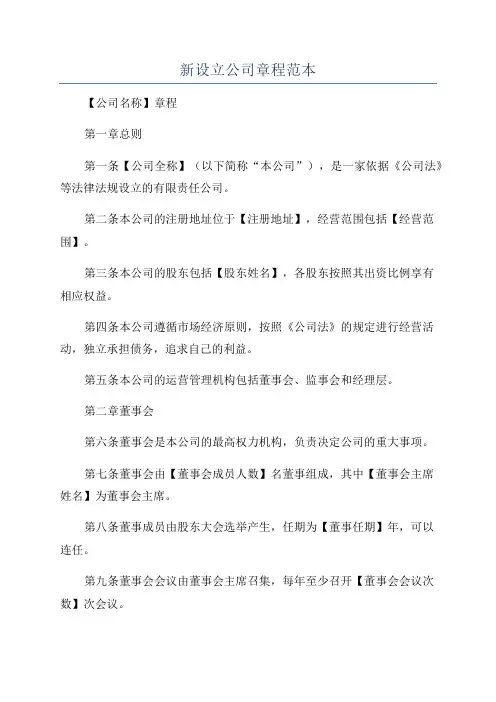 新设立公司章程范本