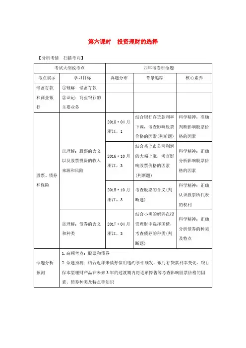 2020版高考政治复习经济生活第二单元生产劳动与经营第六课时投资理财的选择讲义