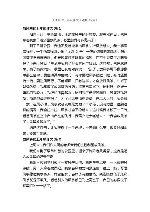 放风筝的五年级作文（通用35篇）