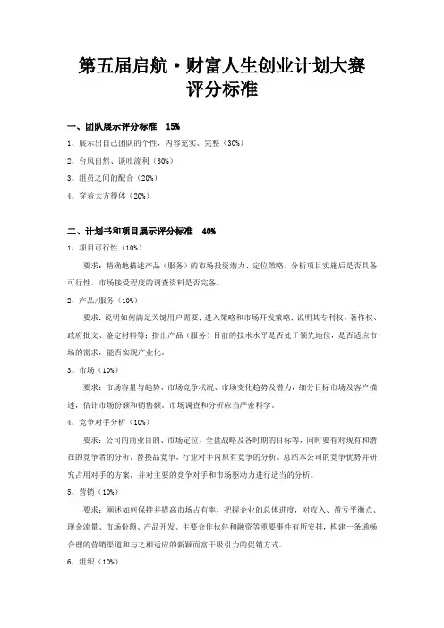 创业大赛评分标准