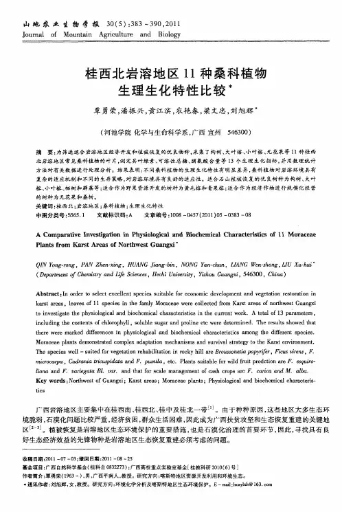 桂西北岩溶地区11种桑科植物生理生化特性比较
