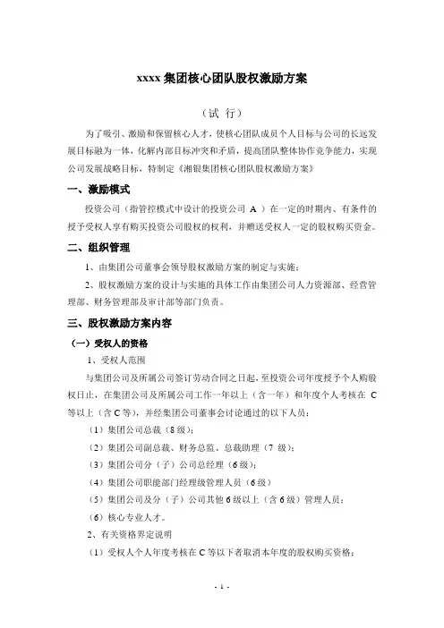 集团核心团队股权激励方案