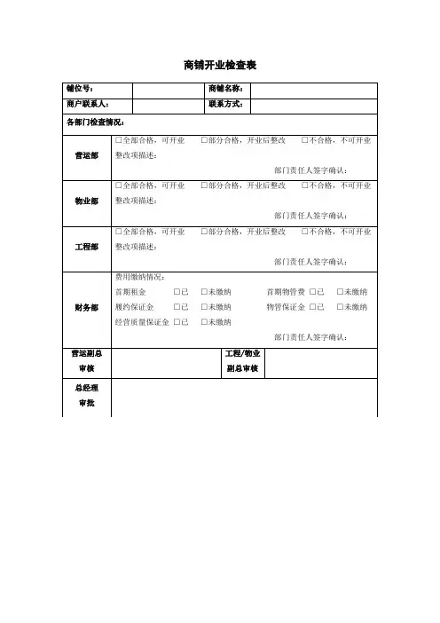 商铺开业检查表