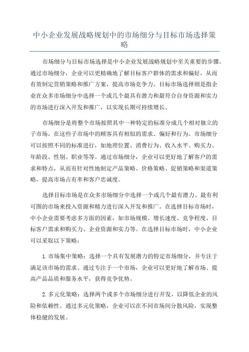 中小企业发展战略规划中的市场细分与目标市场选择策略