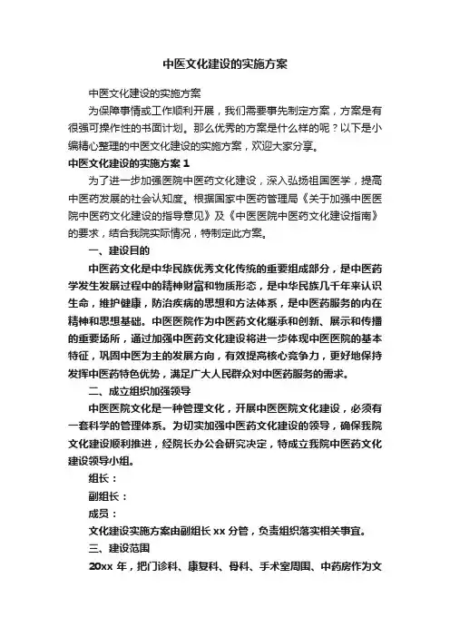 中医文化建设的实施方案