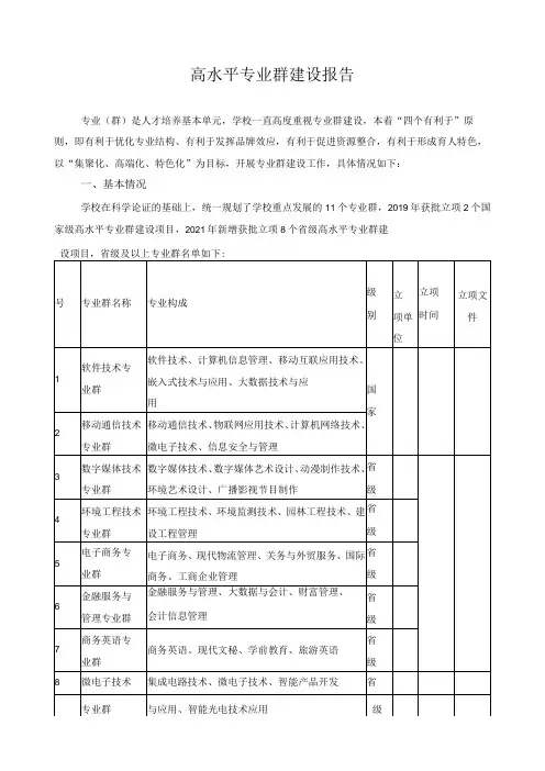 高水平专业群建设报告