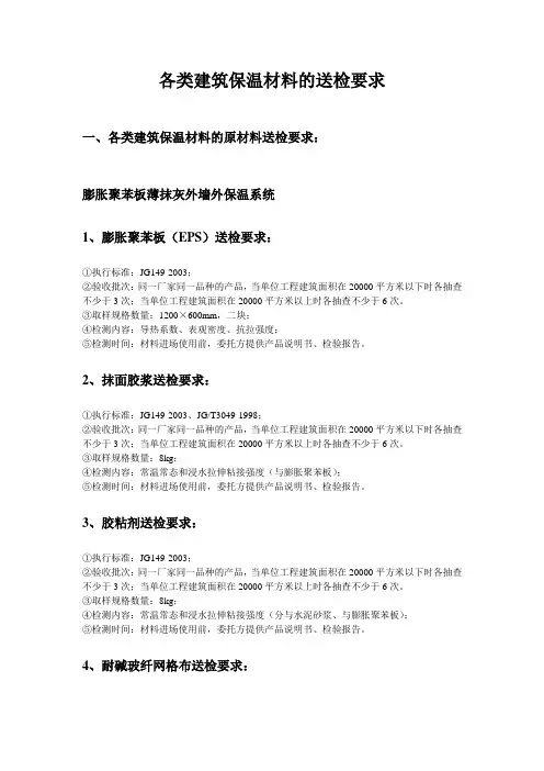 各类建筑保温材料的送检要求