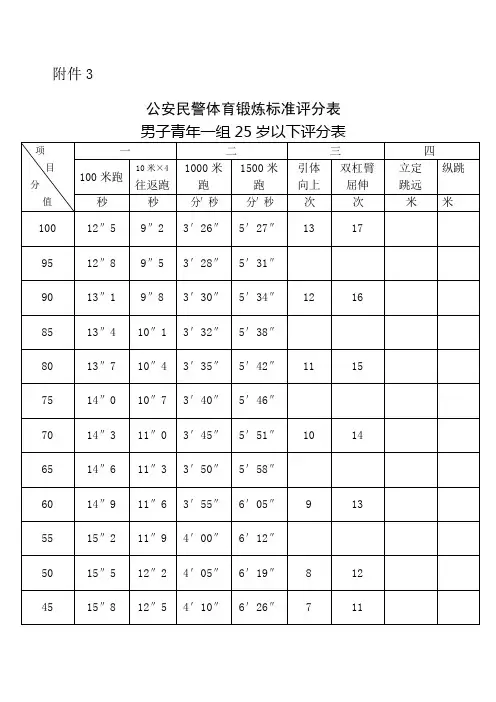 公安民警体育锻炼标准评分表