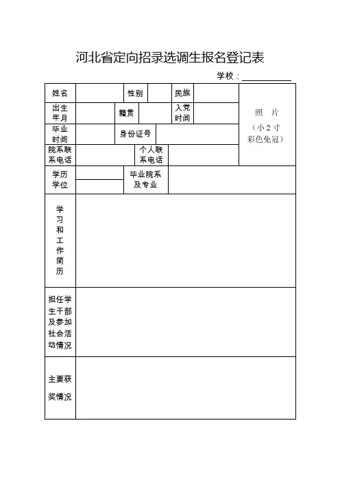 河北省定向招录选调生报名登记表