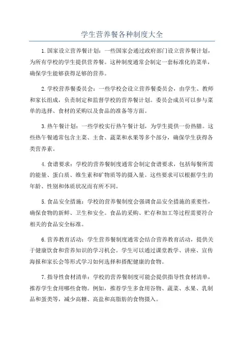 学生营养餐各种制度大全