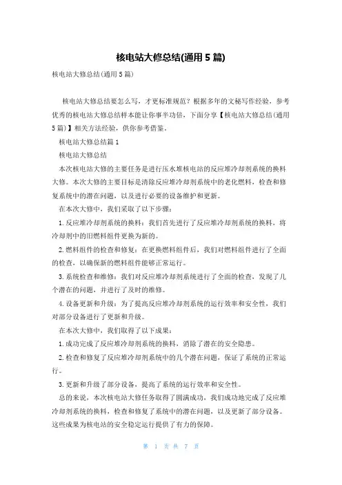 核电站大修总结(通用5篇)