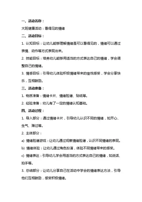 大班健康活动看得见的情绪教案反思