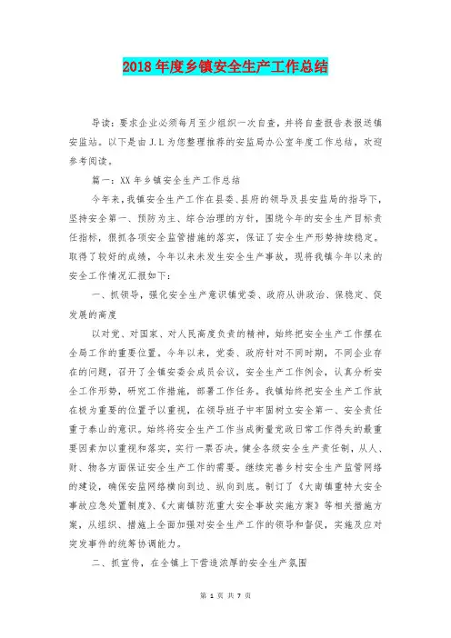 [总结范本]2018年度乡镇安全生产工作总结