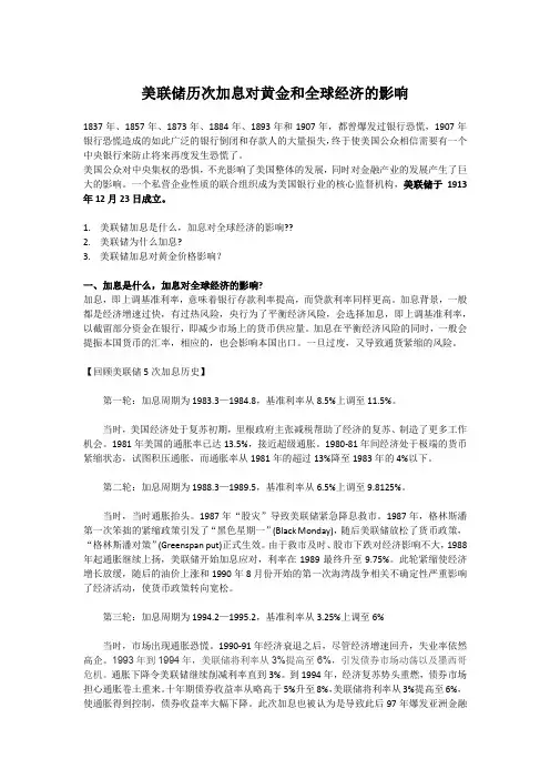 美联储历次加息对黄金和全球经济的影响