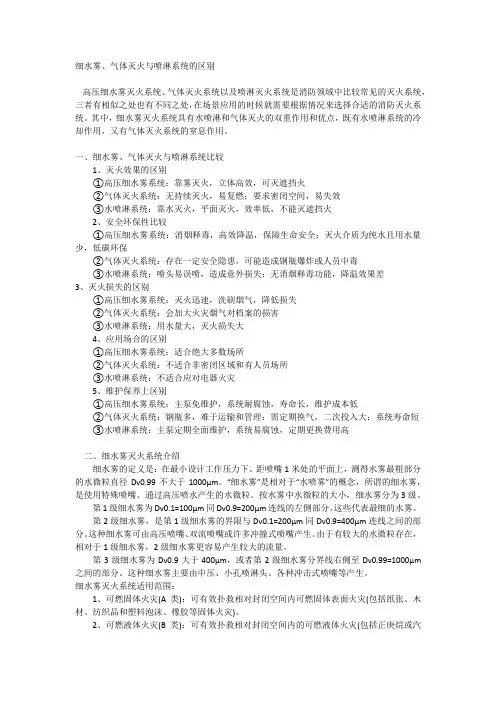 细水雾气体灭火与喷淋系统的区别