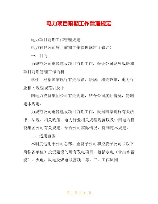 电力项目前期工作管理规定