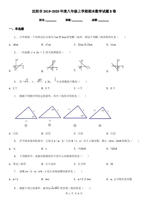 沈阳市2019-2020年度八年级上学期期末数学试题B卷-1