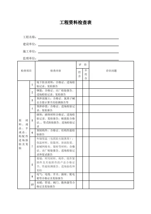 工程资料检查表