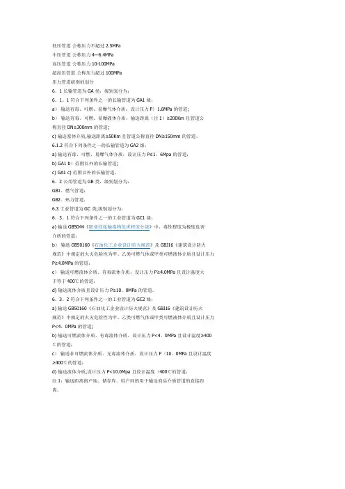 压力管道GA  GB  GC类划分