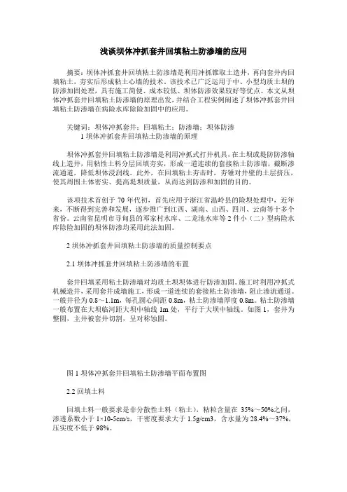 浅谈坝体冲抓套井回填粘土防渗墙的应用