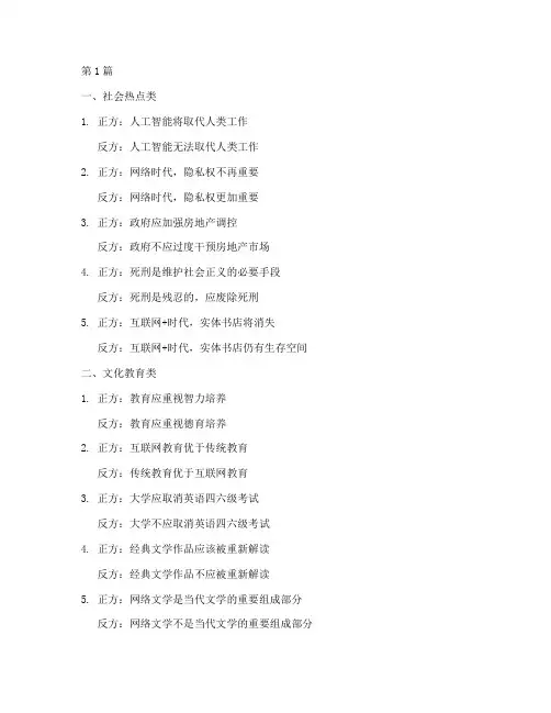 各种辩论赛辩题(3篇)