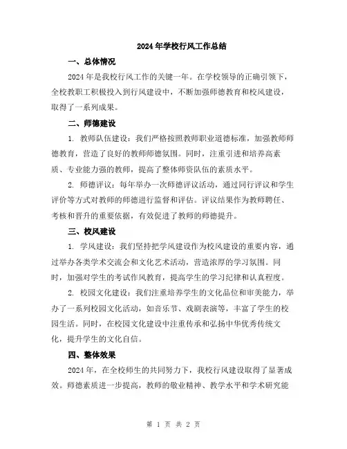 2024年学校行风工作总结