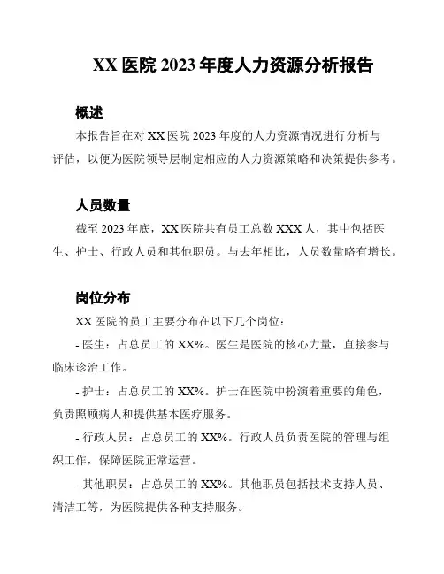 XX医院2023年度人力资源分析报告