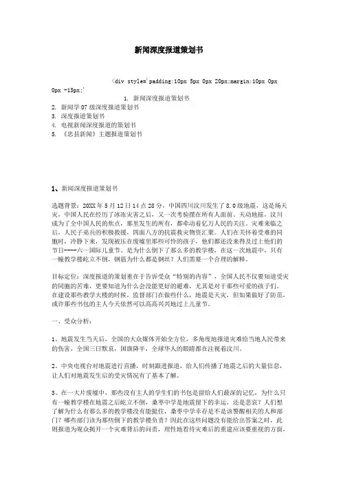 新闻深度报道策划书