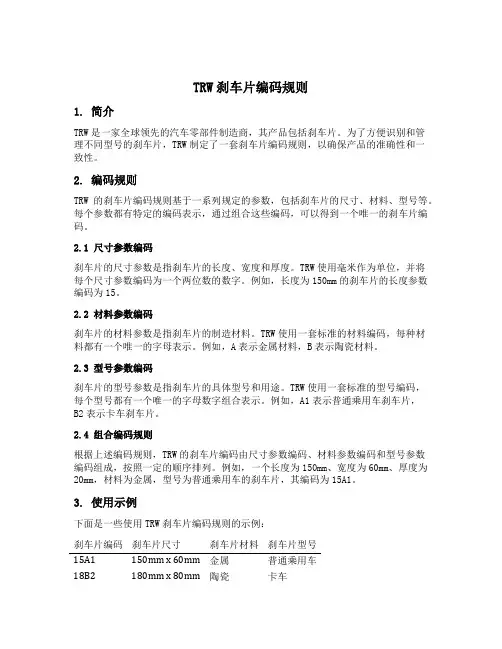 trw刹车片编码规则