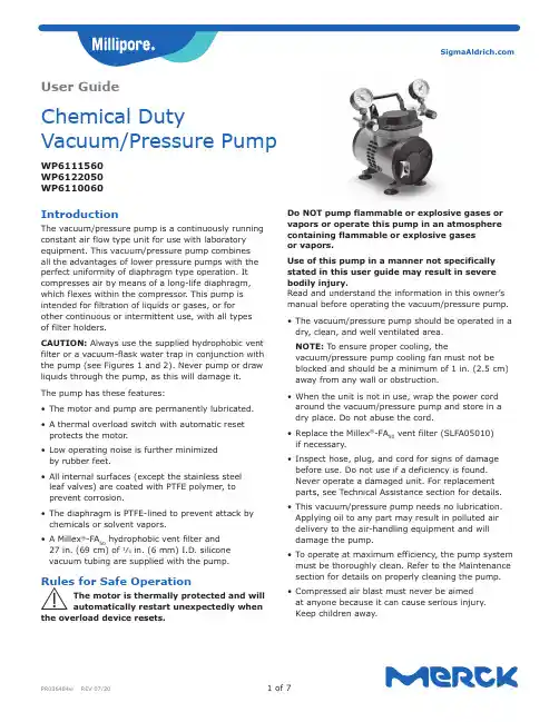 Sigma Aldrich WP6111560 泵机用户指南说明书