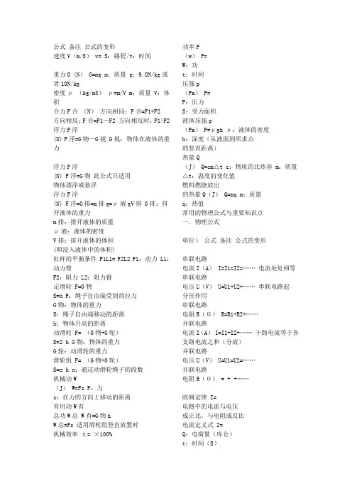 中学物理公式