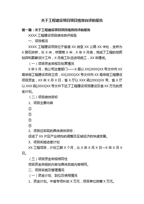关于工程建设项目项目绩效自评的报告
