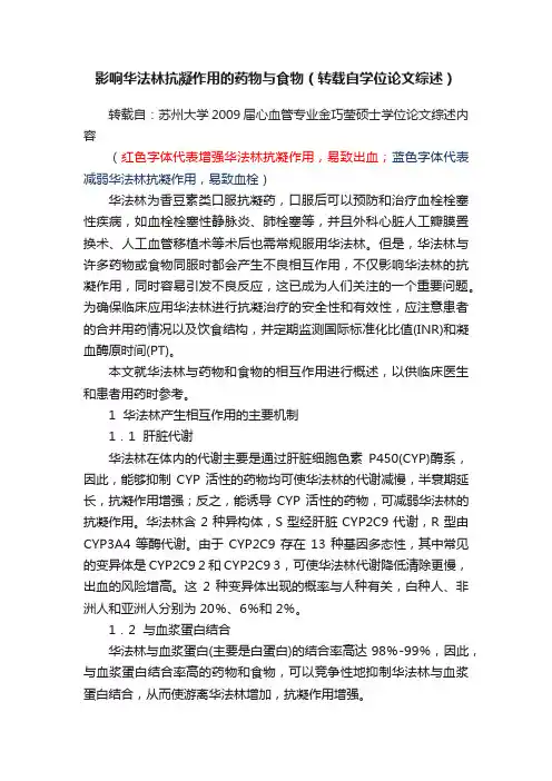 影响华法林抗凝作用的药物与食物（转载自学位论文综述）