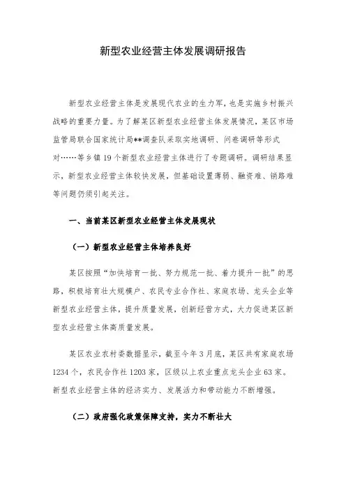 新型农业经营主体发展调研报告