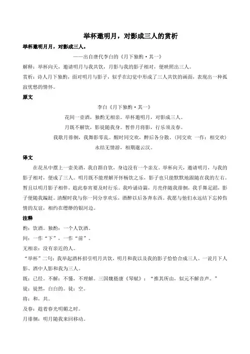 举杯邀明月,对影成三人的赏析