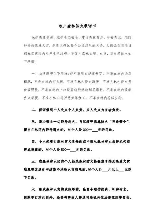 农户森林防火承诺书(四篇)