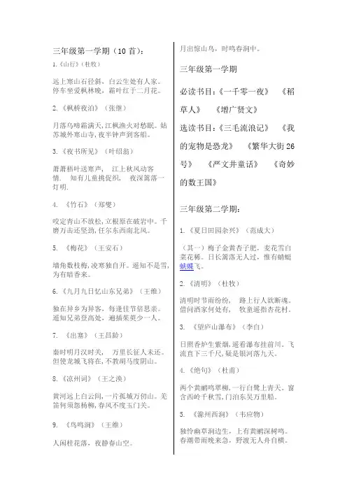 2015连云港三四年级必备古诗及推荐阅读书目