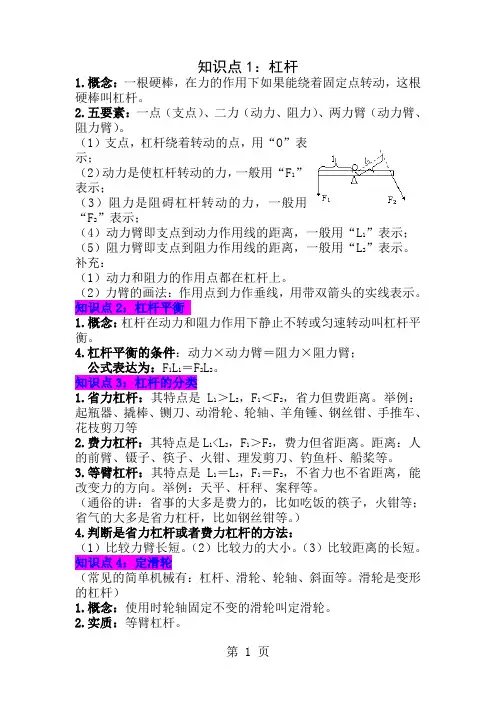 人教版初中物理第十二章《简单机械》知识点大全