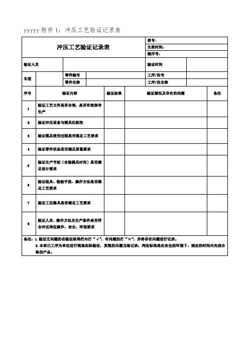 汽车研究科学院制度冲压工艺验证记录表
