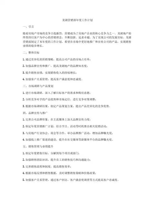 龙湖营销部年度工作计划