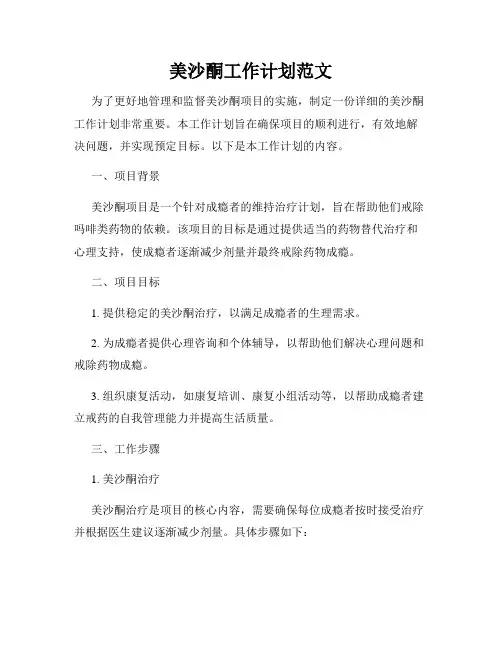 美沙酮工作计划范文