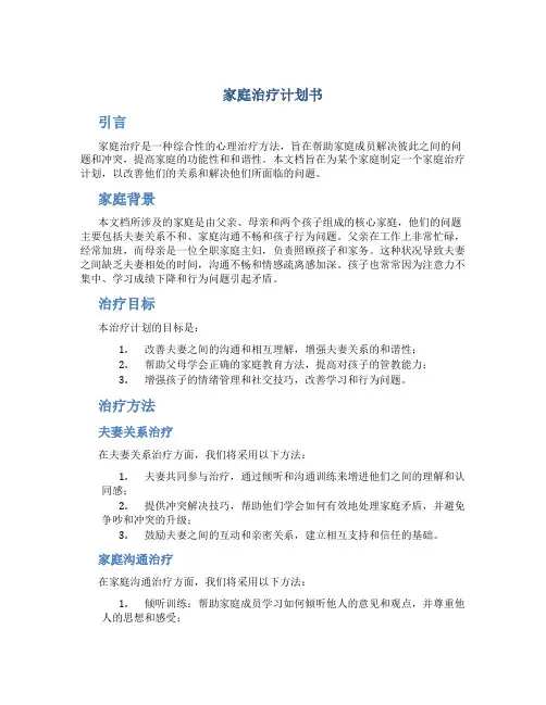 家庭治疗计划书
