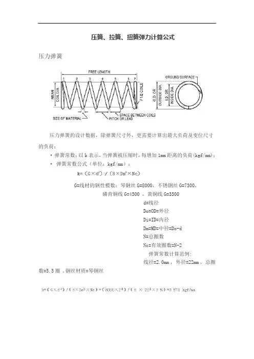 最新弹簧计算公式(压簧、拉簧、扭簧弹力)教案资料