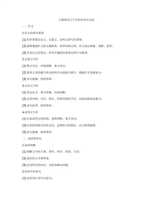 人教版语文小升初知识点总结