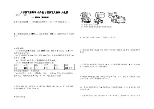 六年级下册数学-小升初专项练习及答案-C61-人教版